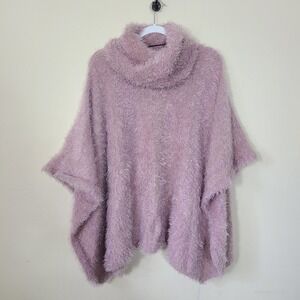 Plush Pink Fuzzy Cowl‎ Neck Poncho Coquette Girl Winter Glam Clean Girly Barbie